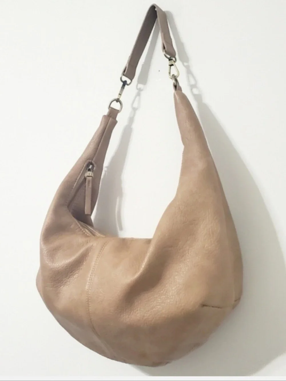 Joy Susan Rhea Slouchy Crescent Hobo Shoulder Bag Tan Vegan Leather